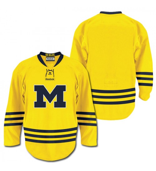 Custom 14-15 Dylan Larkin 19 Michigan Wolverines Maize Alternate Hokcey Jersey Yellow